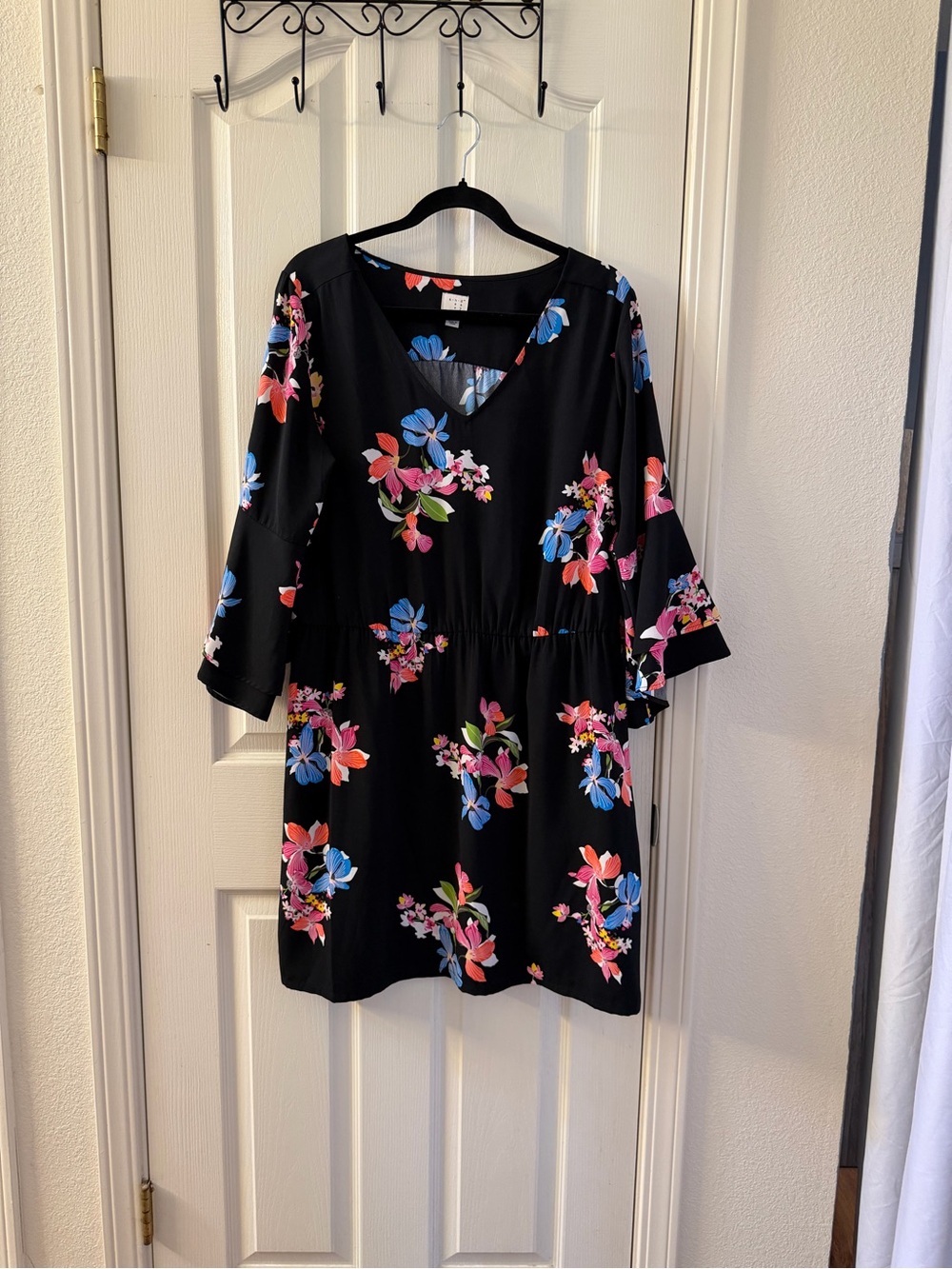 a new day Black Floral Dress with Pink & Blue Blooms